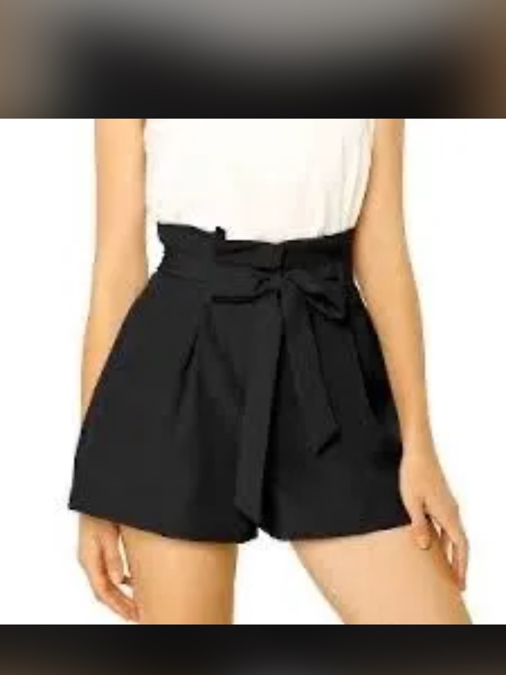 High-Waist Tie Front Paperbag Shorts - Black